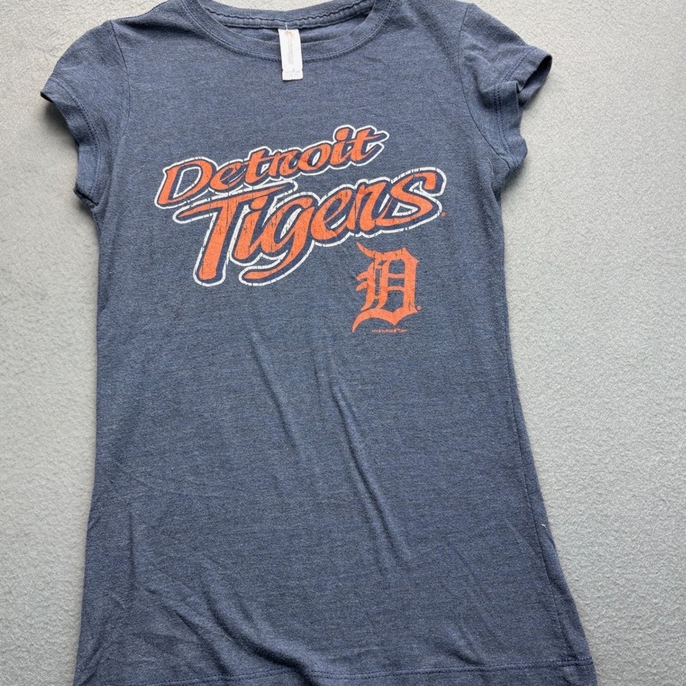 Majestic Athletic Detroit Tigers Graphic T Shirt Blue Orange Womens‎ Small
